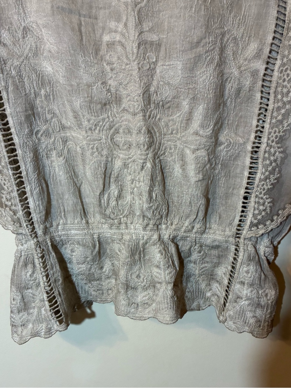 Democracy Mineral Wash 100% Cotton Crochet Embroidered Peasant Blouse Top Boho S - Picture 5 of 9